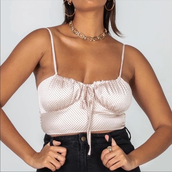 PRINCESS POLLY POLKA DOT PINK TOP - Picture 1 of 5